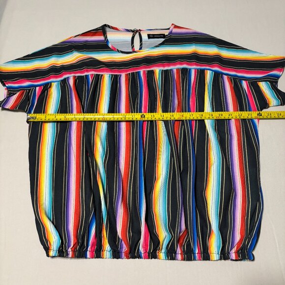 Merigold Kiss Multicolor Stripe Top Women’s Large Short Sleeve Boho Peasant - Picture 7 of 8